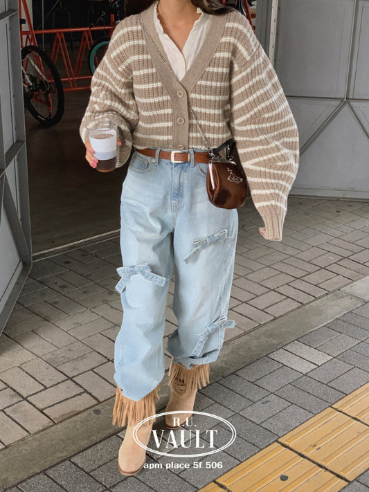 ストレート リボン デニムパンツ