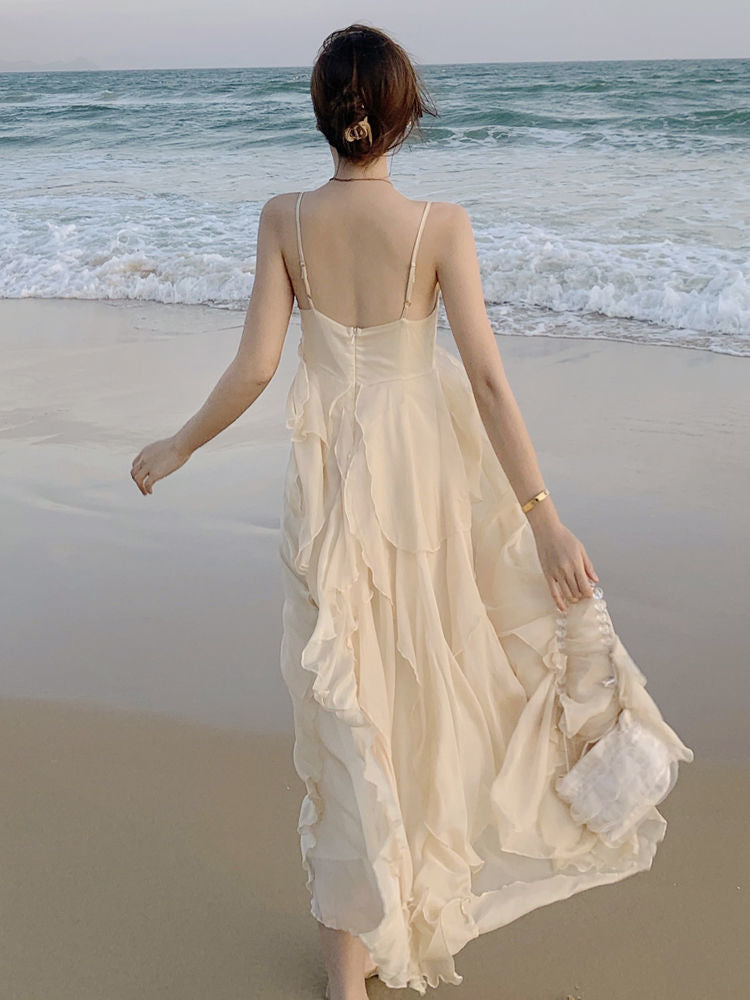 ビーチウェアー ワンピース ロング丈 リラックス フレアワンピ アイボリー