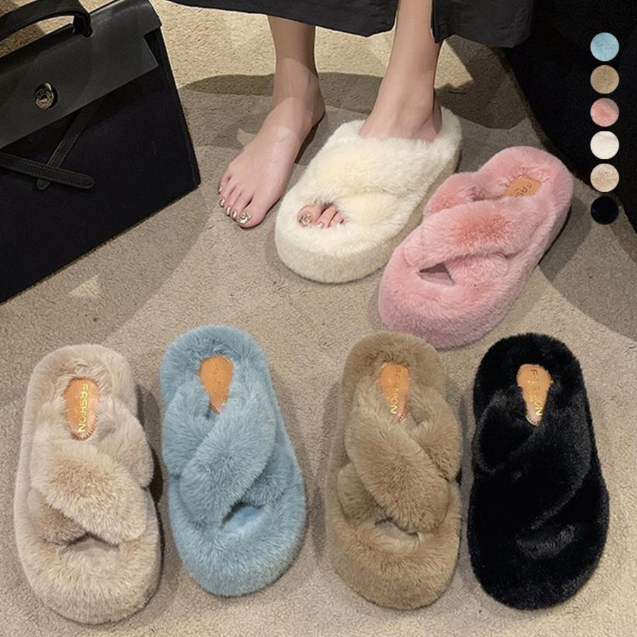 厚底ファーサンダル