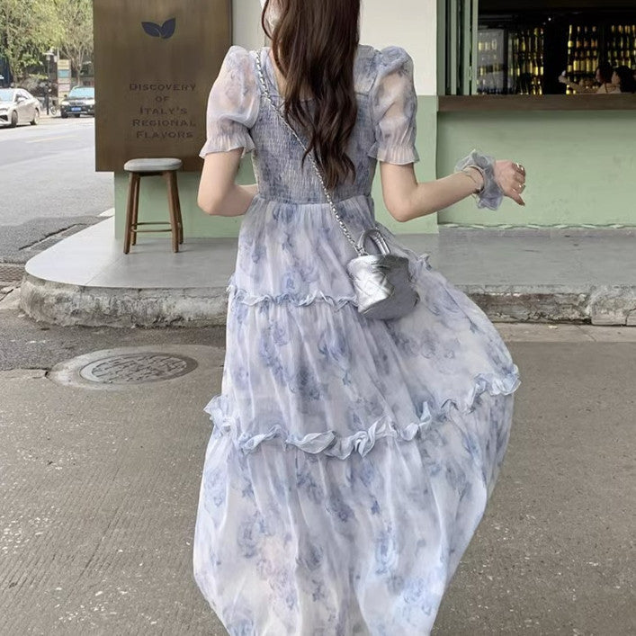 フリルワンピ ふんわり マキシ丈ワンピース